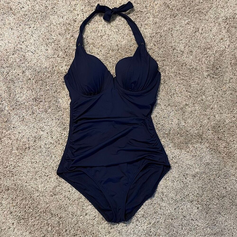 Tommy‎ Bahama Navy Blue One Piece Halter Swimsuit Size 6/C
